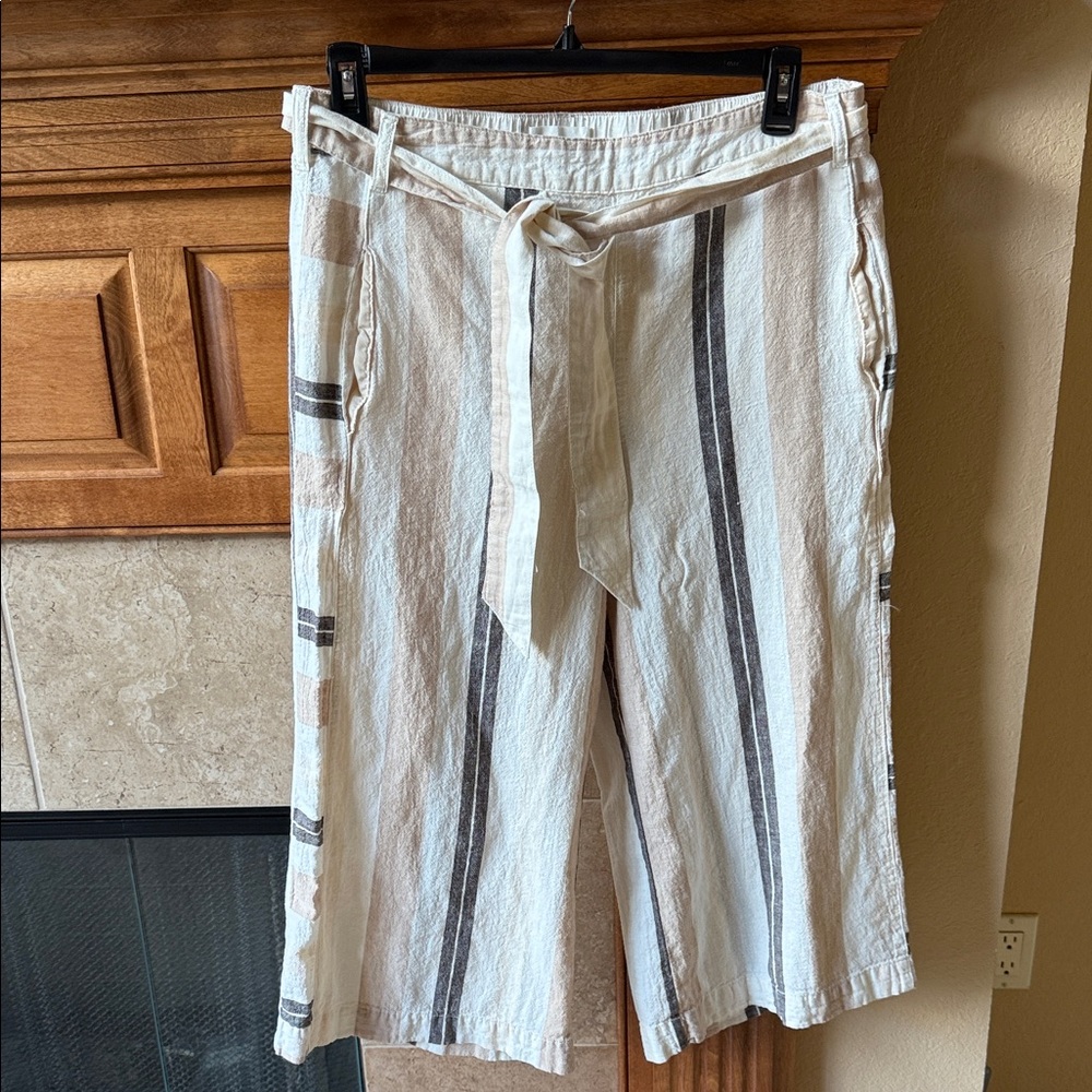 Anthropologie Cream and Black Striped Wide Leg Pants